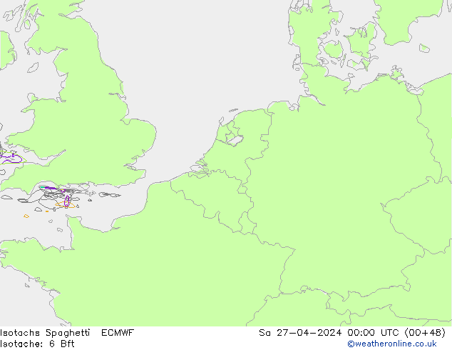 Isotachs Spaghetti ECMWF Sa 27.04.2024 00 UTC