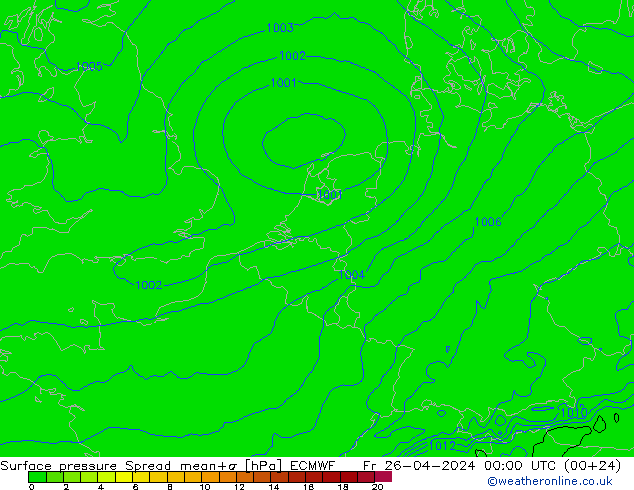 Surface pressure Spread ECMWF Fr 26.04.2024 00 UTC