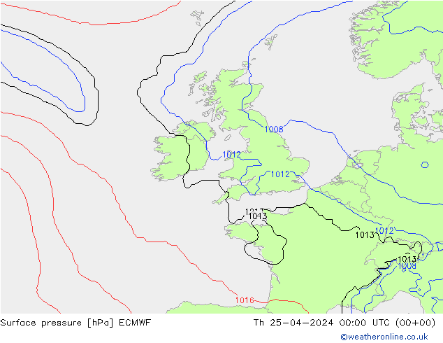 Pressione al suolo ECMWF gio 25.04.2024 00 UTC