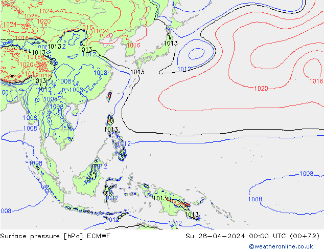 Pressione al suolo ECMWF dom 28.04.2024 00 UTC
