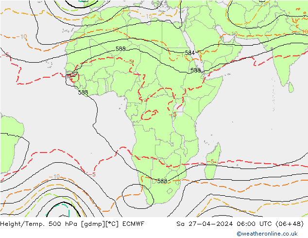 Height/Temp. 500 hPa ECMWF so. 27.04.2024 06 UTC