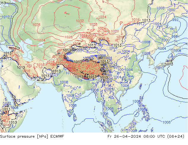 Pressione al suolo ECMWF ven 26.04.2024 06 UTC