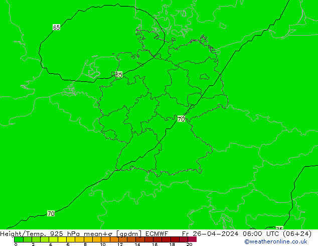 Hoogte/Temp. 925 hPa ECMWF vr 26.04.2024 06 UTC