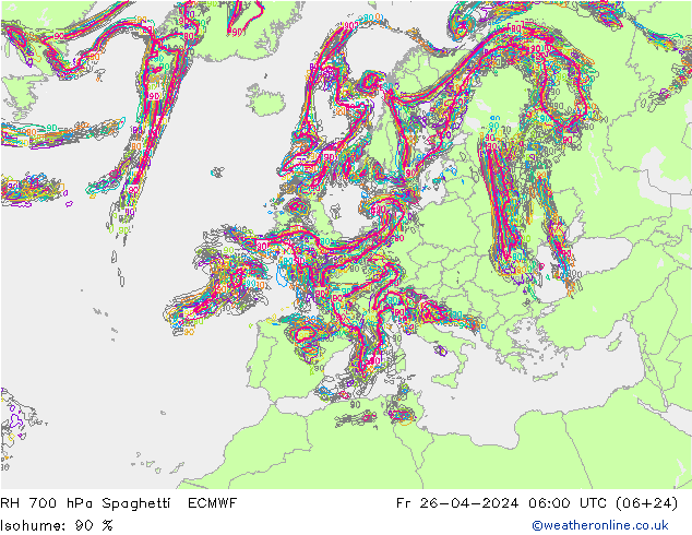 RV 700 hPa Spaghetti ECMWF vr 26.04.2024 06 UTC