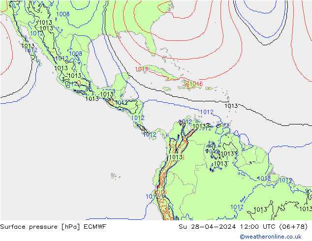 pressão do solo ECMWF Dom 28.04.2024 12 UTC