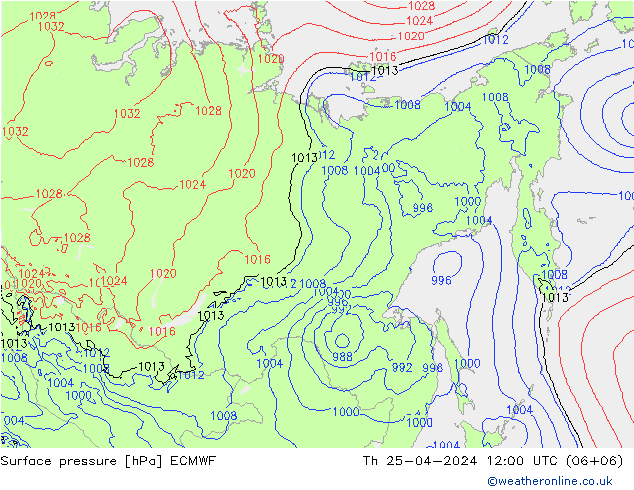 Surface pressure ECMWF Th 25.04.2024 12 UTC