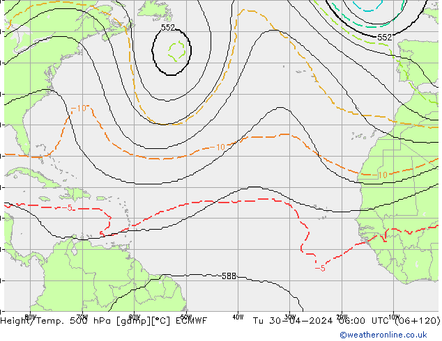 Yükseklik/Sıc. 500 hPa ECMWF Sa 30.04.2024 06 UTC