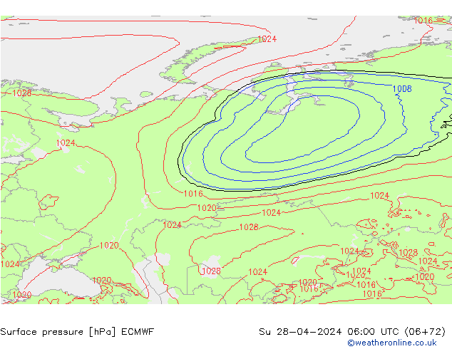 pressão do solo ECMWF Dom 28.04.2024 06 UTC