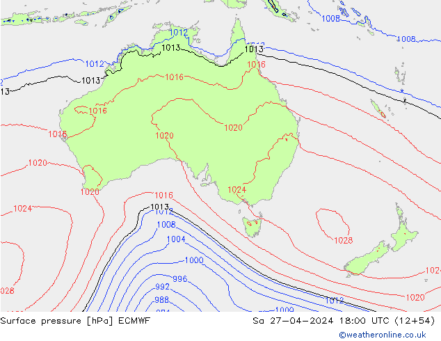 ciśnienie ECMWF so. 27.04.2024 18 UTC