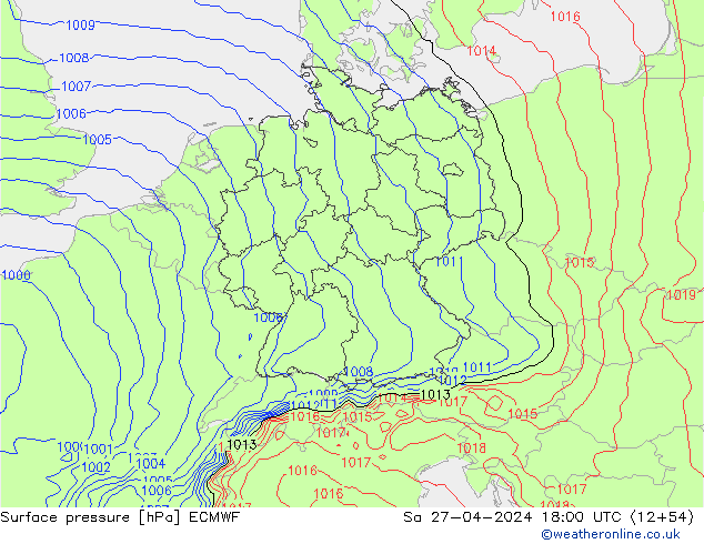 Bodendruck ECMWF Sa 27.04.2024 18 UTC