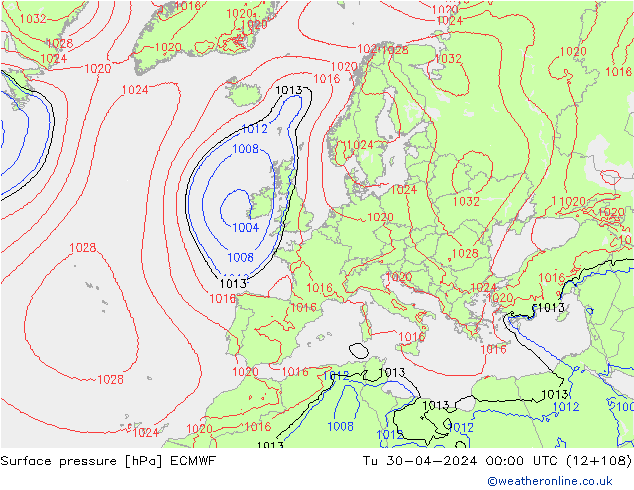 ciśnienie ECMWF wto. 30.04.2024 00 UTC