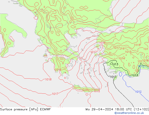 Atmosférický tlak ECMWF Po 29.04.2024 18 UTC