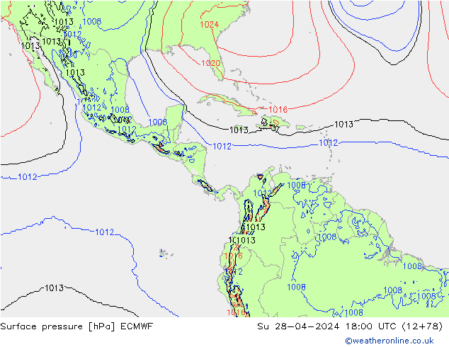pressão do solo ECMWF Dom 28.04.2024 18 UTC