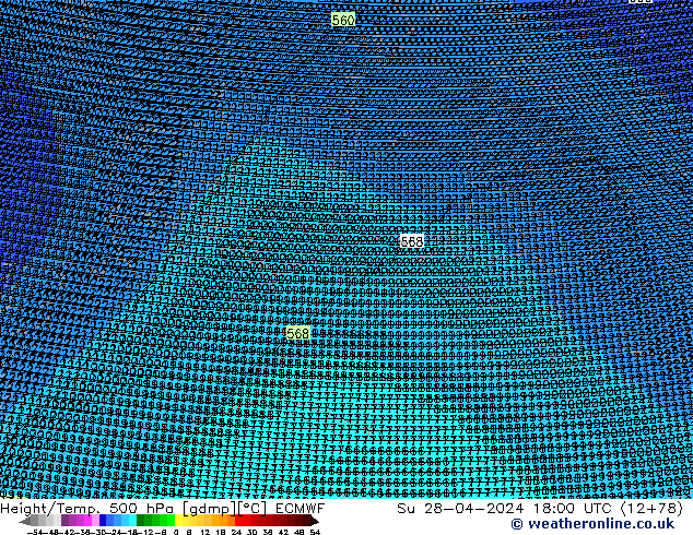 Height/Temp. 500 hPa ECMWF Su 28.04.2024 18 UTC