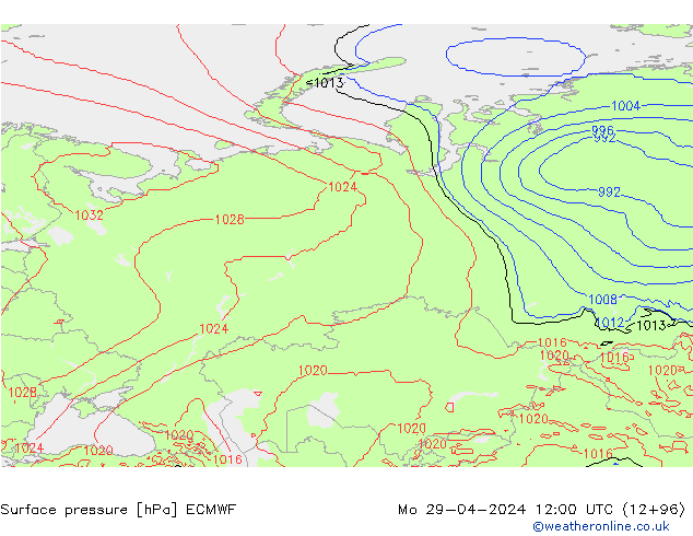 ciśnienie ECMWF pon. 29.04.2024 12 UTC