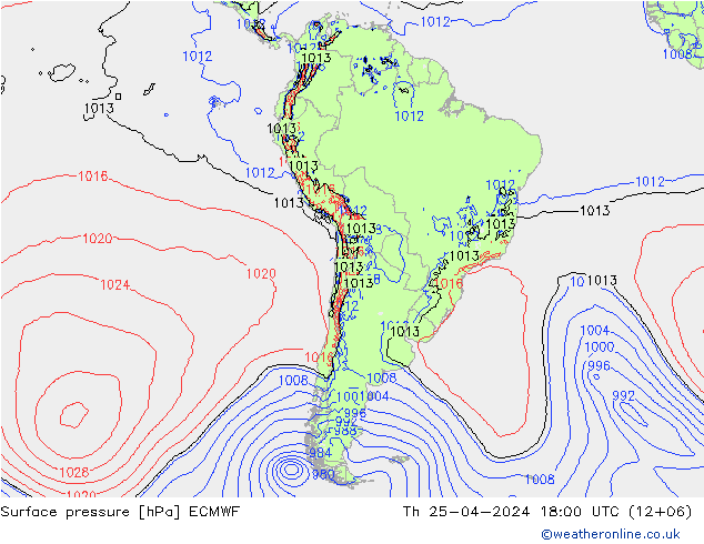 Surface pressure ECMWF Th 25.04.2024 18 UTC