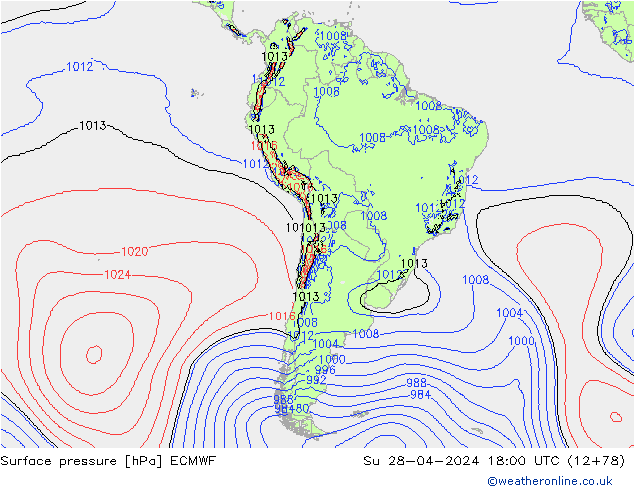 Atmosférický tlak ECMWF Ne 28.04.2024 18 UTC