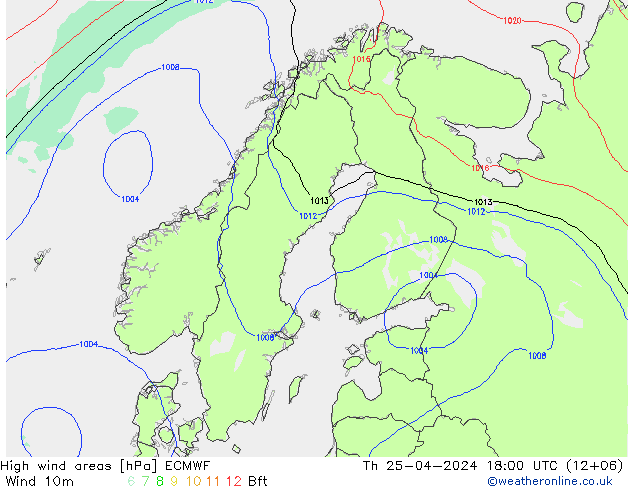 High wind areas ECMWF Th 25.04.2024 18 UTC