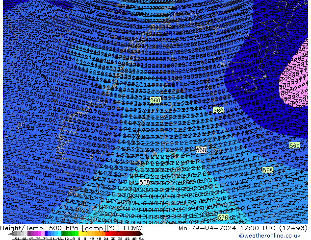 Height/Temp. 500 гПа ECMWF пн 29.04.2024 12 UTC