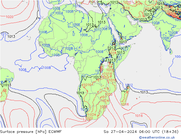Surface pressure ECMWF Sa 27.04.2024 06 UTC