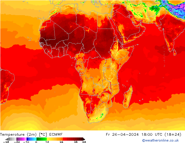 Temperature (2m) ECMWF Fr 26.04.2024 18 UTC