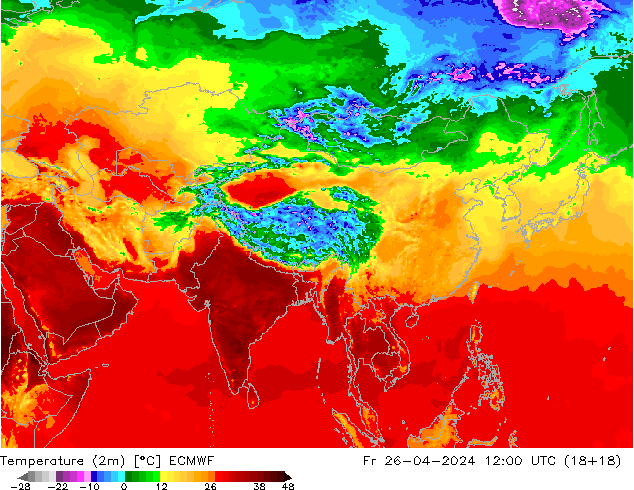 Temperature (2m) ECMWF Fr 26.04.2024 12 UTC