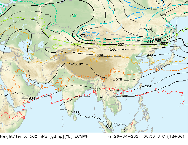 Yükseklik/Sıc. 500 hPa ECMWF Cu 26.04.2024 00 UTC