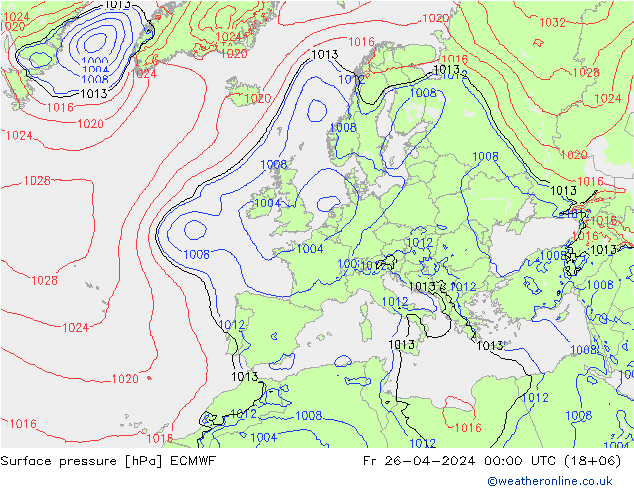 Atmosférický tlak ECMWF Pá 26.04.2024 00 UTC
