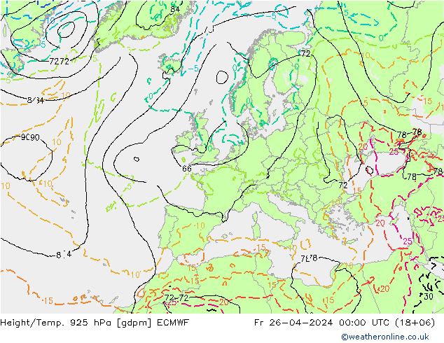 Height/Temp. 925 hPa ECMWF Fr 26.04.2024 00 UTC