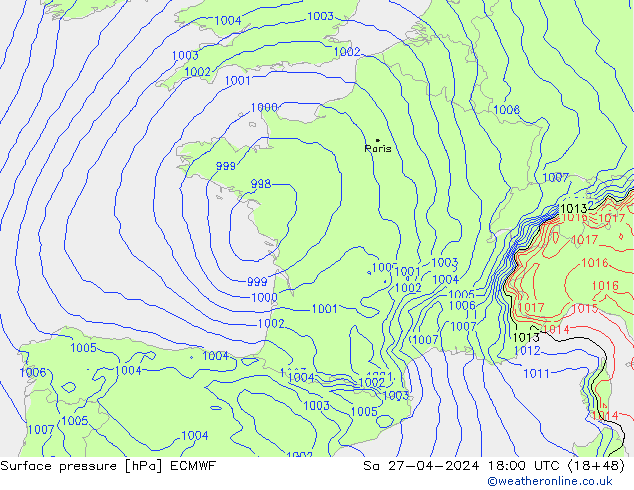 Luchtdruk (Grond) ECMWF za 27.04.2024 18 UTC