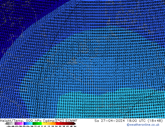 Height/Temp. 500 hPa ECMWF Sa 27.04.2024 18 UTC