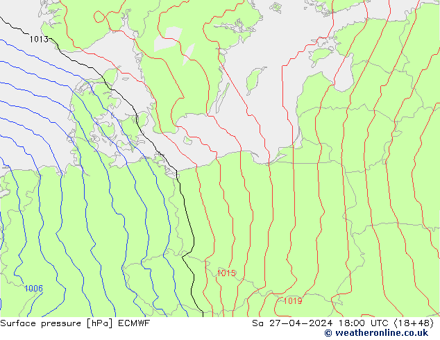 pressão do solo ECMWF Sáb 27.04.2024 18 UTC
