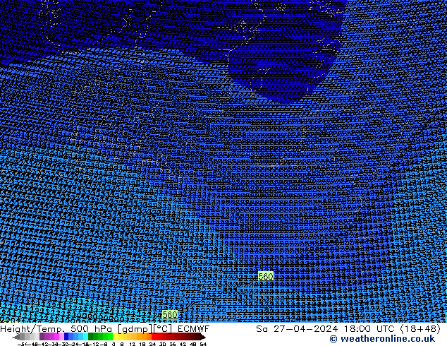 Height/Temp. 500 гПа ECMWF сб 27.04.2024 18 UTC