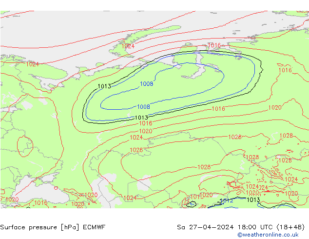 приземное давление ECMWF сб 27.04.2024 18 UTC