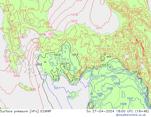 Pressione al suolo ECMWF sab 27.04.2024 18 UTC