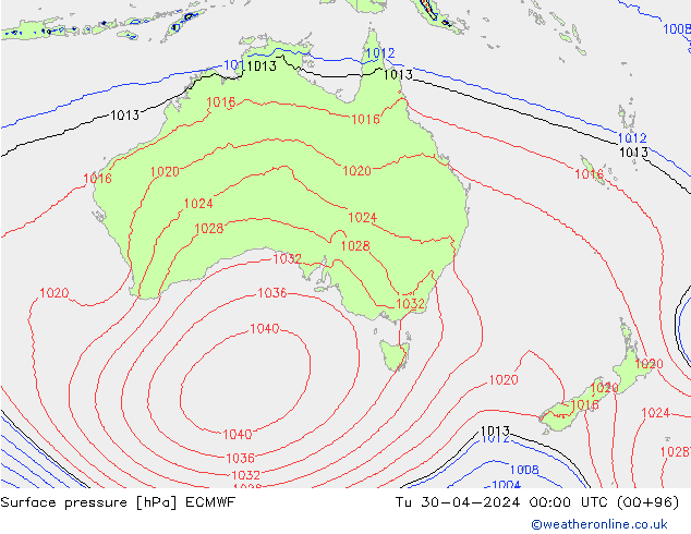 pressão do solo ECMWF Ter 30.04.2024 00 UTC
