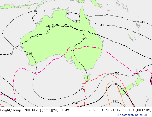 Height/Temp. 700 hPa ECMWF Tu 30.04.2024 12 UTC