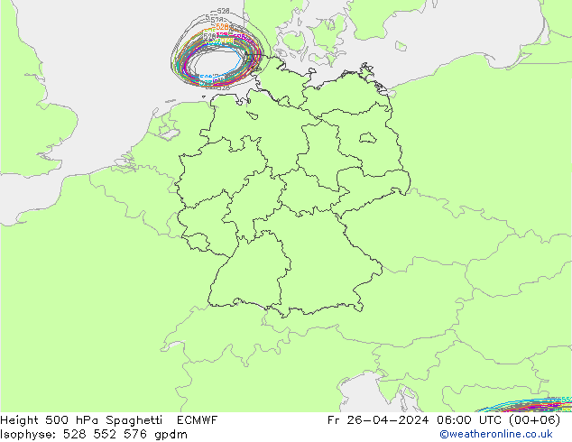 Height 500 hPa Spaghetti ECMWF Fr 26.04.2024 06 UTC