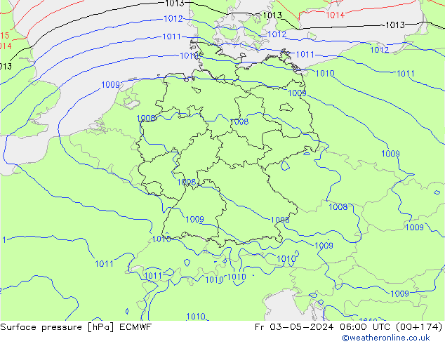 Atmosférický tlak ECMWF Pá 03.05.2024 06 UTC