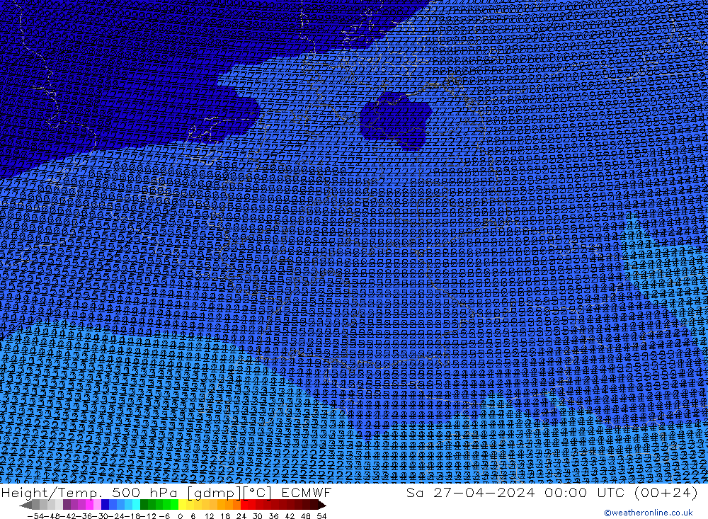 Height/Temp. 500 гПа ECMWF сб 27.04.2024 00 UTC