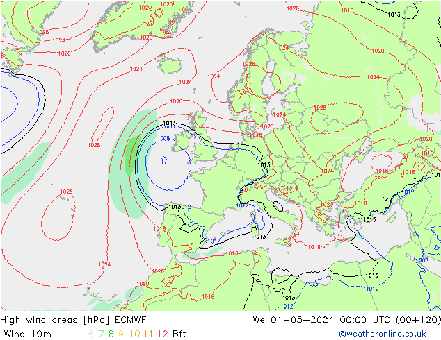 High wind areas ECMWF mer 01.05.2024 00 UTC