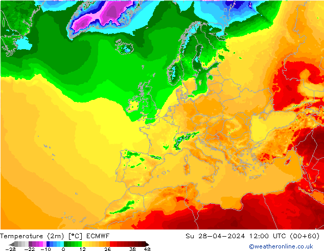 température (2m) ECMWF dim 28.04.2024 12 UTC