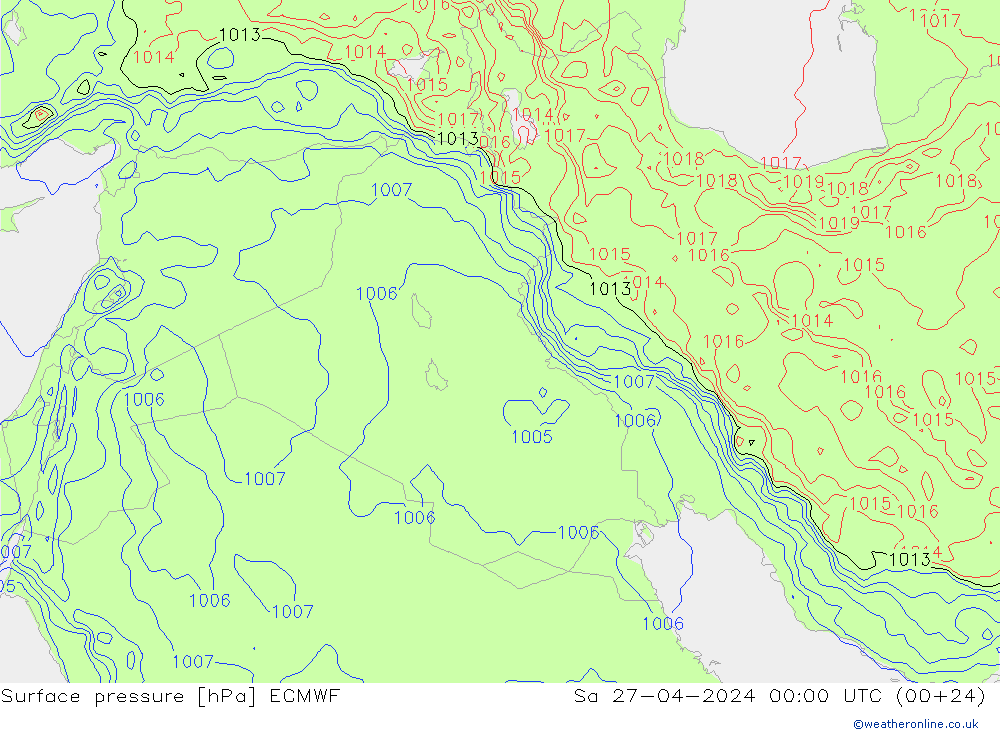 Surface pressure ECMWF Sa 27.04.2024 00 UTC
