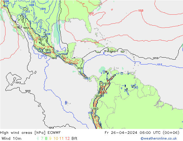 High wind areas ECMWF Fr 26.04.2024 06 UTC