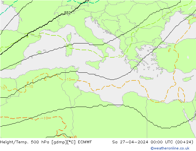 Height/Temp. 500 hPa ECMWF Sáb 27.04.2024 00 UTC