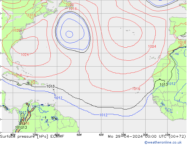 ciśnienie ECMWF pon. 29.04.2024 00 UTC