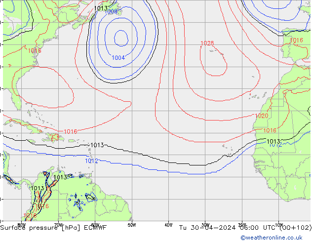 Pressione al suolo ECMWF mar 30.04.2024 06 UTC