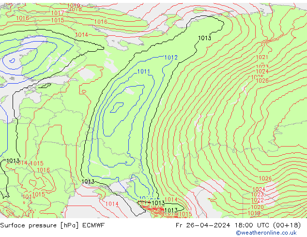 Surface pressure ECMWF Fr 26.04.2024 18 UTC