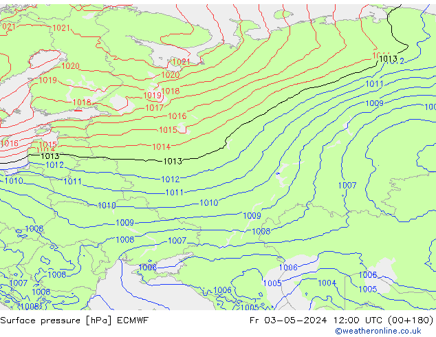 Atmosférický tlak ECMWF Pá 03.05.2024 12 UTC