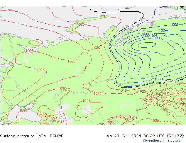 Presión superficial ECMWF lun 29.04.2024 00 UTC